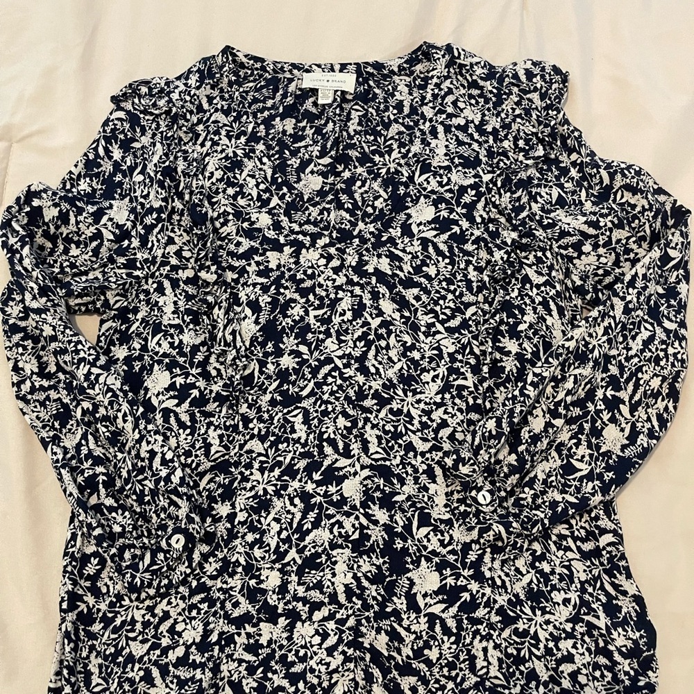 Lucky Brand Navy and White Floral Top
